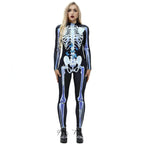 Halloween Skeleton Cosplay Costume Bodycon Jumpsuit for Women - Azufun