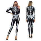 Halloween White Skeleton Elastic Bodycon Jumpsuit Cosplay Costume - Azufun
