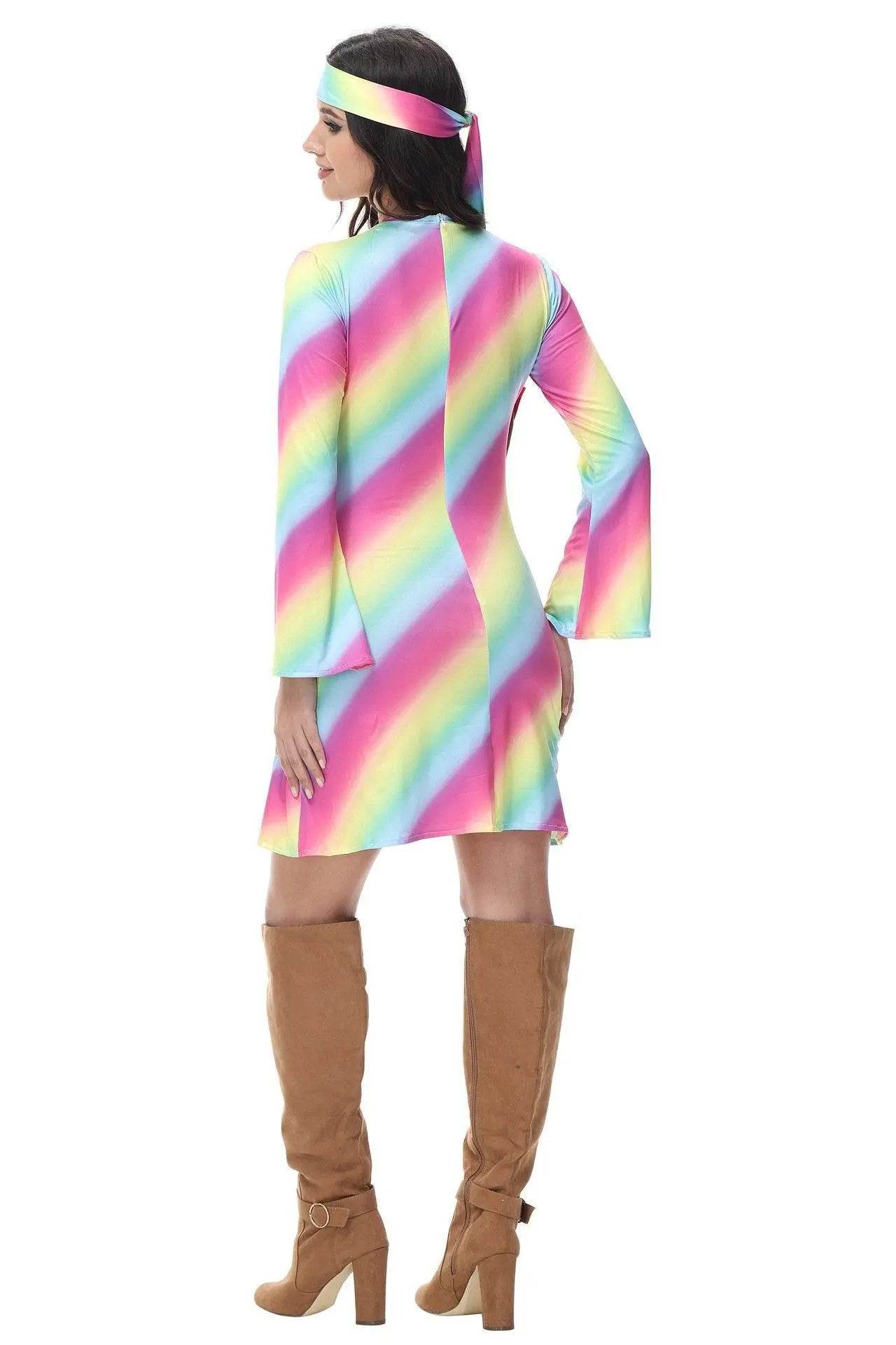 Halloween cosplay Adult retro 70s disco Hippie Fancy Dress Costume - Azufun