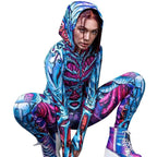 Halloween skull zombie blue and cyan zentai costumes - Azufun