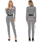 Halloween woman black and white striped prisoner costume - Azufun