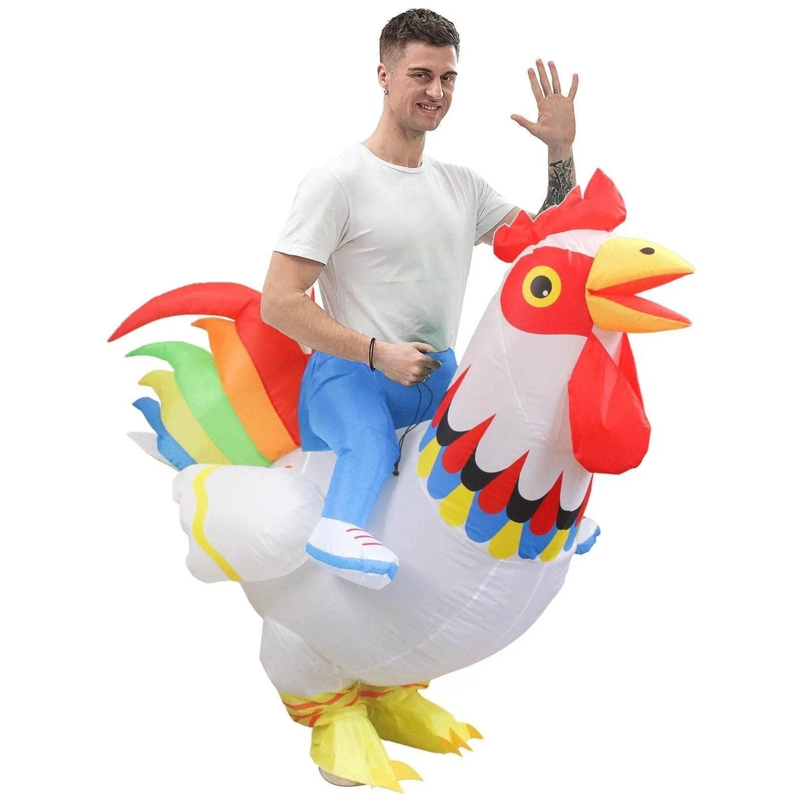 Hilarious Inflatable Red and White Rooster Costume Adult Halloween Party Mascot Outfit - Azufun