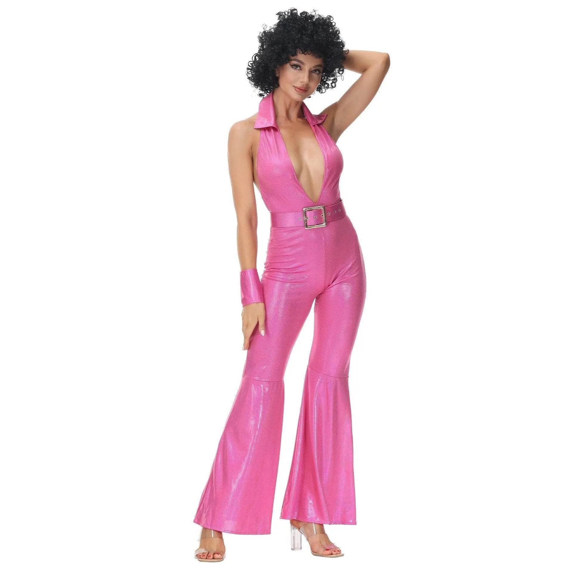 Hip Hop Rock Hippie 70s Costumes Fancy Dress Cosplay Halloween Outfit Jumpsuit Female - Azufun