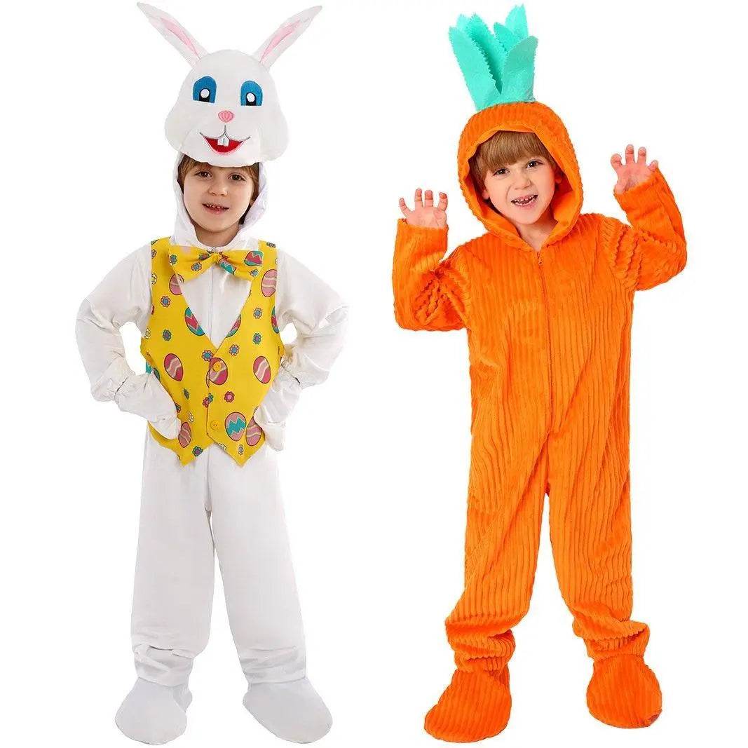 Kids Children White Rabbit Bunny Carrot Party Cosplay Halloween Easter Costume - Azufun
