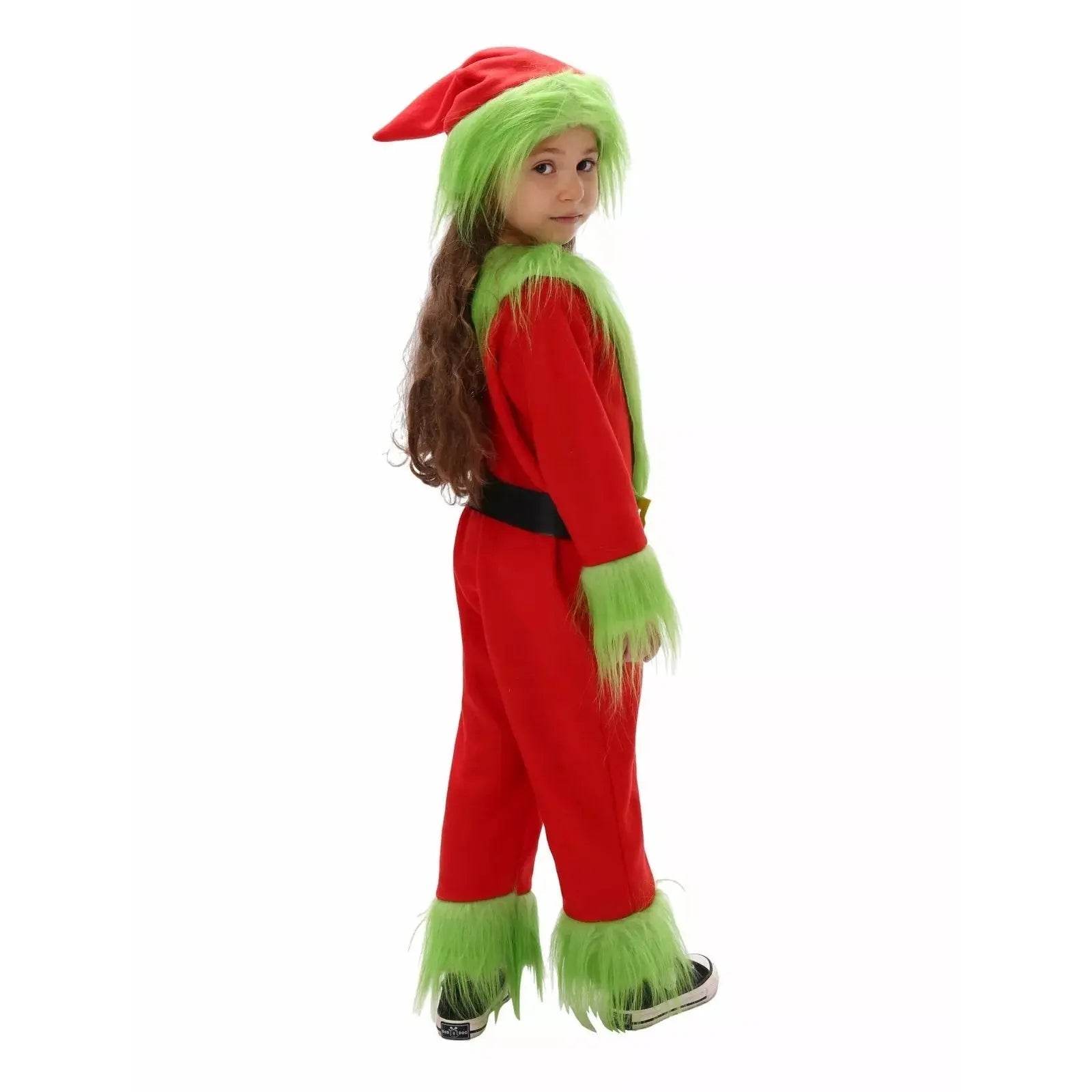 Kids The Grinch Christmas Costume Cosplay Jumpsuit Hat Belt Suit - Azufun