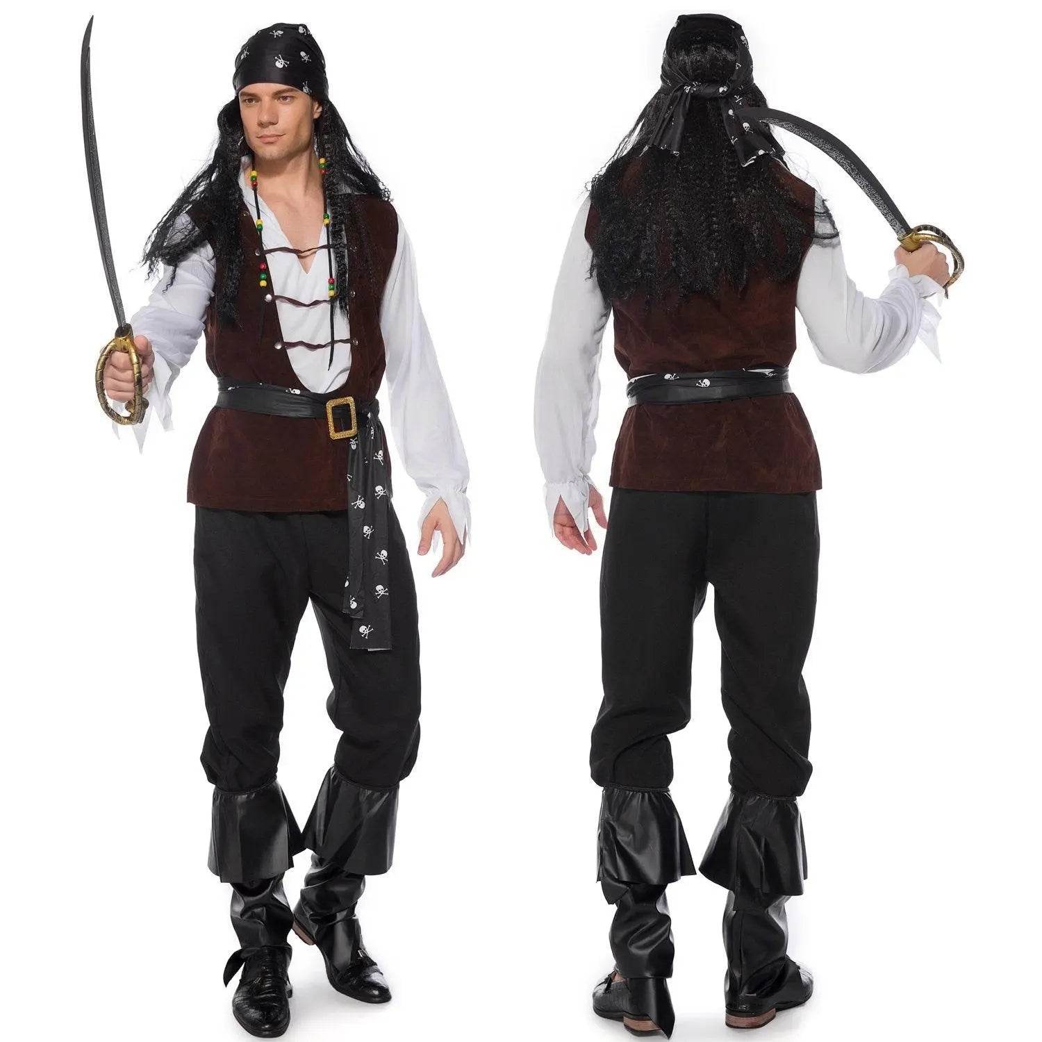 Male Pirate Outfit Vintage Cosplay Costume Carnival Halloween For Mens - Azufun