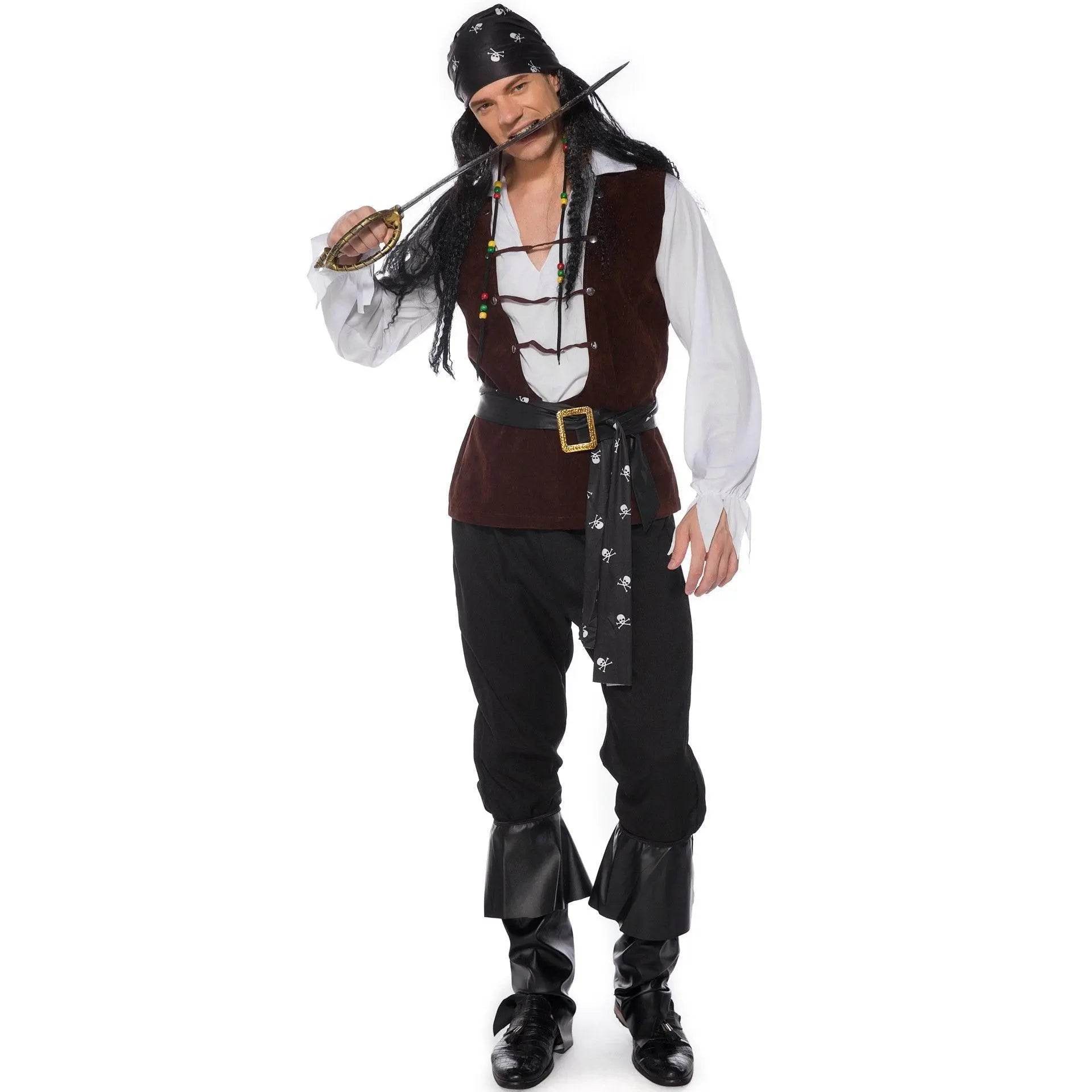 Male Pirate Outfit Vintage Cosplay Costume Carnival Halloween For Mens - Azufun