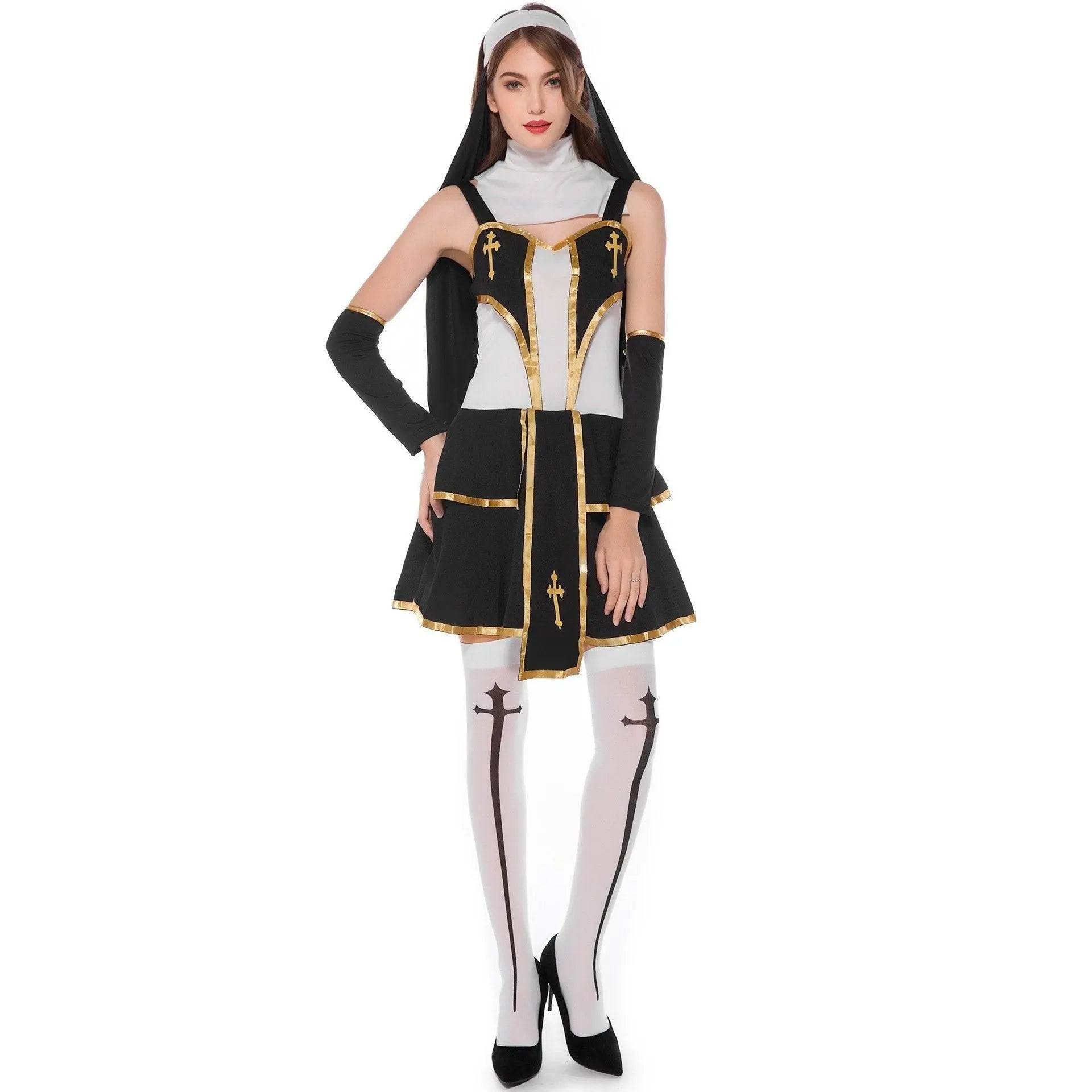 Pastor Fr Nun Couples Costume Halloween Outfits Cosplay Party Carnival - Azufun