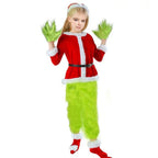 Santa Claus Tops Green Hairy The Grinch Set Christmas Costume Children - Azufun