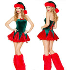 Sexy Green Christmas Tree Suit With Xmas Hat Women Costume Party Wear - Azufun