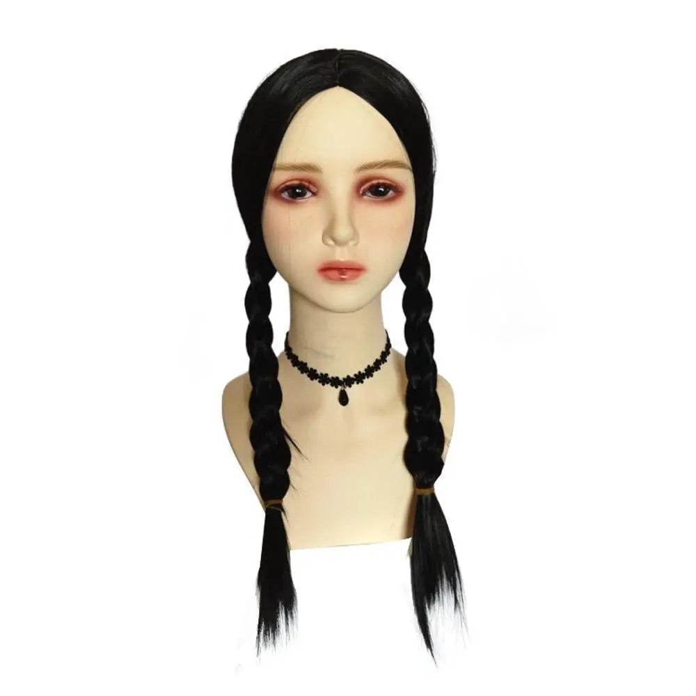 Wednesday Addams Wig The Addams Family Cosplay Black middle part braid wigs For Adult - Azufun