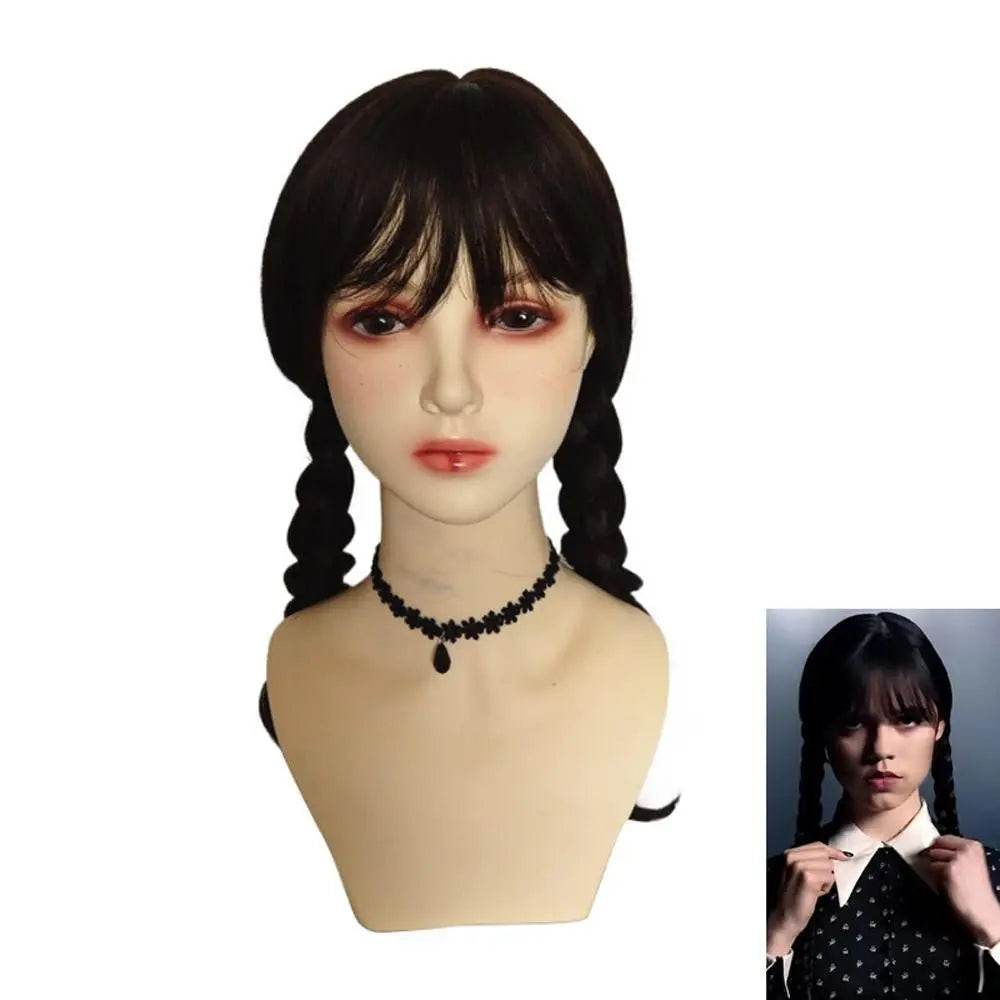 Wednesday Wig The Addams Family Cosplay Black Double Ponytail Braid Wig For Adult - Azufun