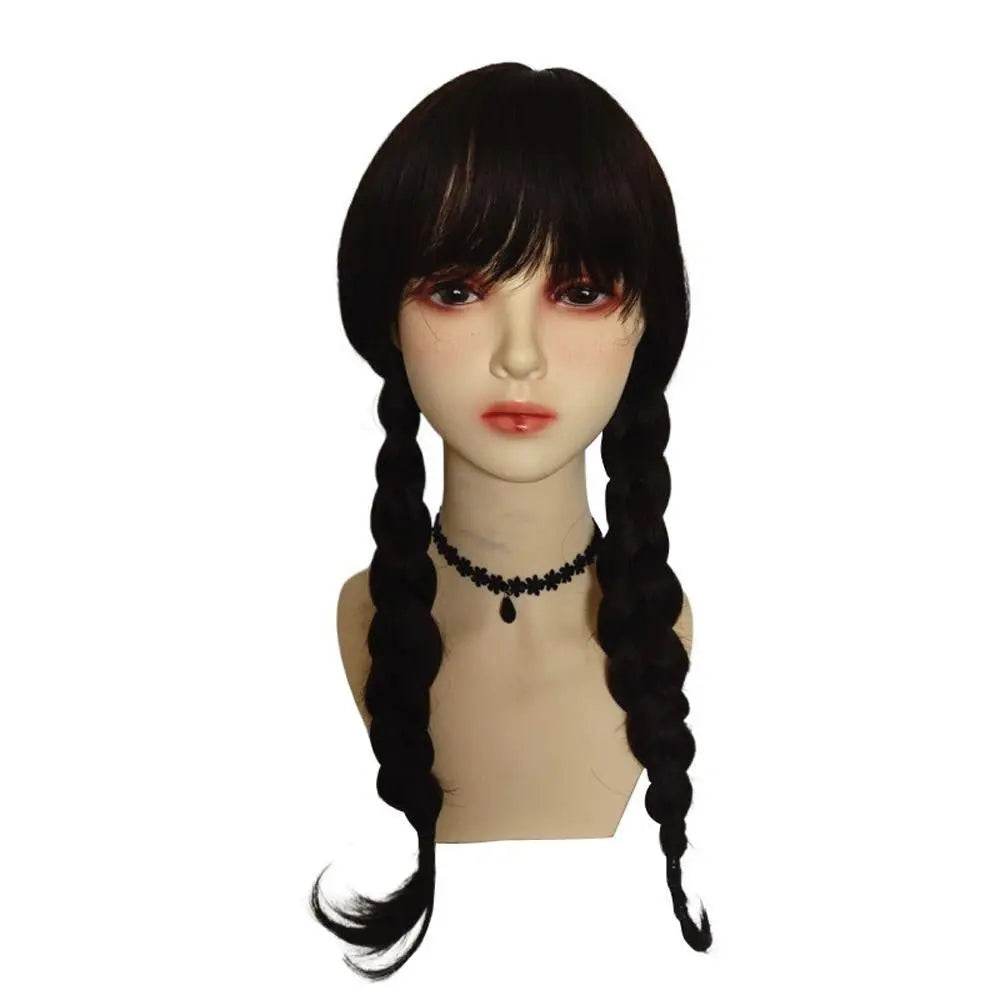 Wednesday Wig The Addams Family Cosplay Black Double Ponytail Braid Wig For Adult - Azufun