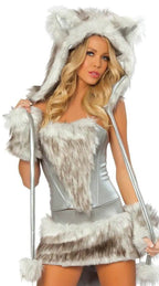 Catwoman Faux Fur Furry Animal Halloween Costume Cosplay Fancy Dress Women - Azufun