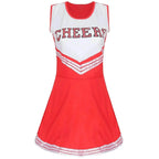 Women Cheerleader Costume Outfit With Poms Fancy Uniform Sports Dress - Azufun