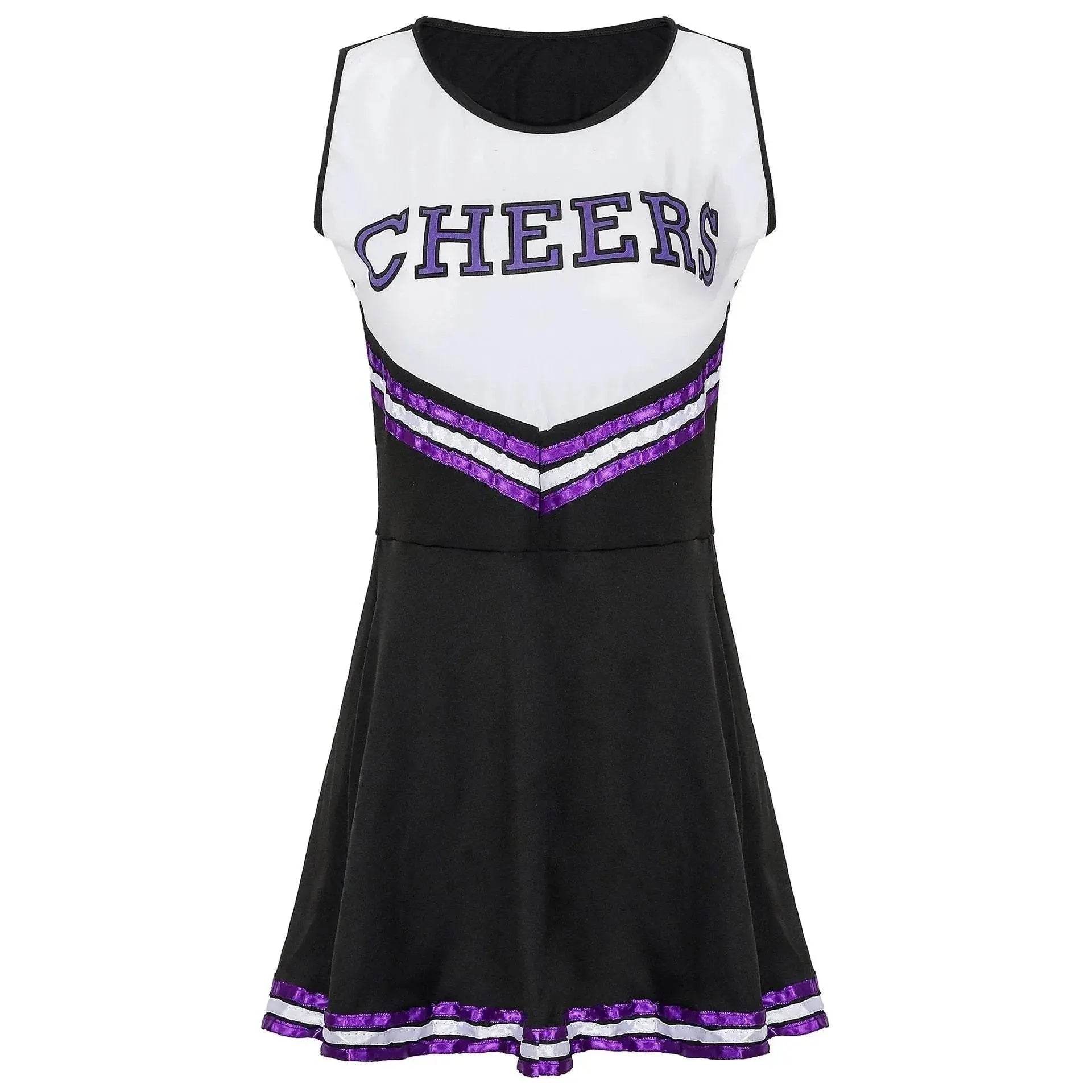 Women Cheerleader Costume Outfit With Poms Fancy Uniform Sports Dress - Azufun