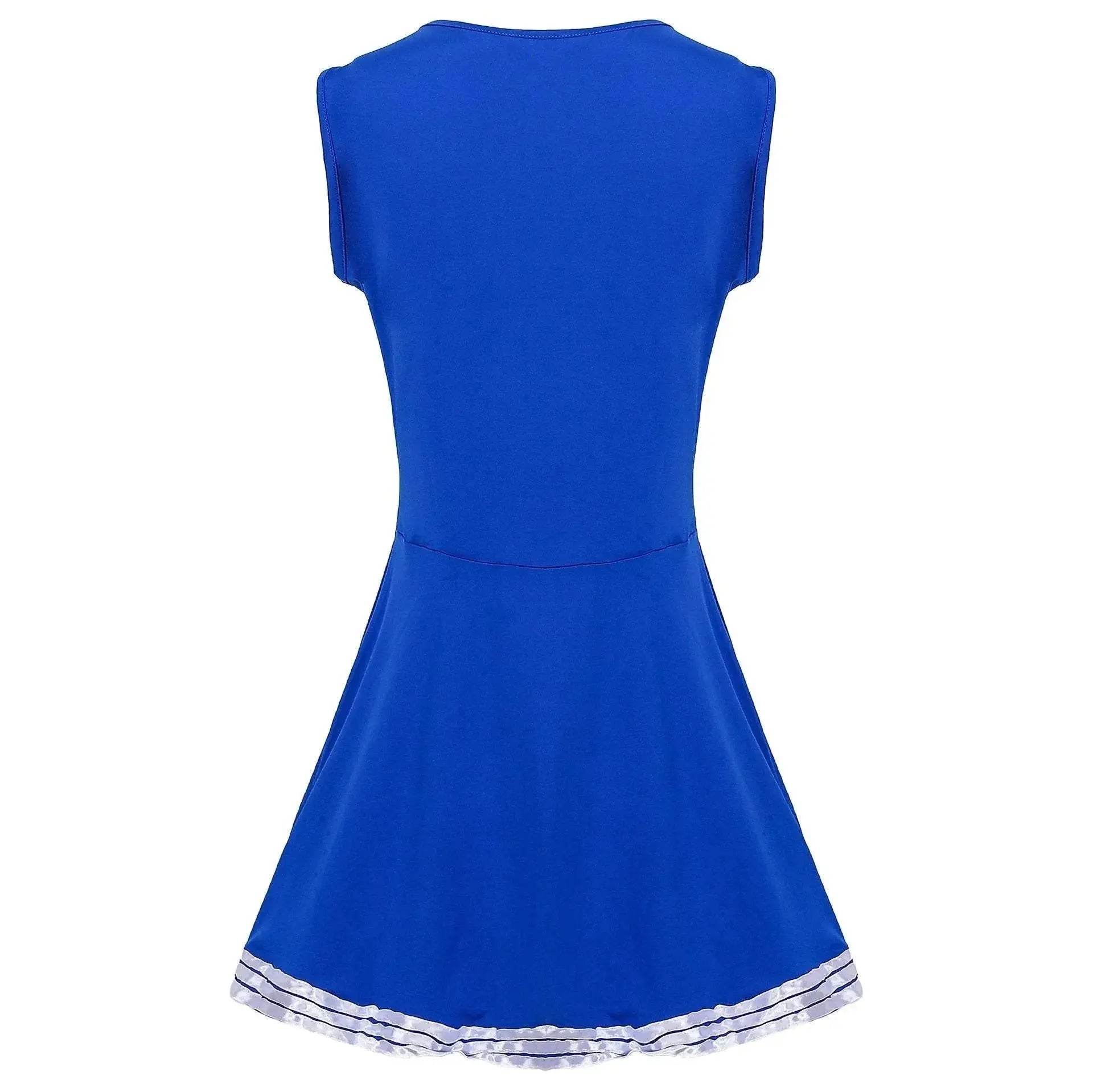 Women Cheerleader Costume Outfit With Poms Fancy Uniform Sports Dress - Azufun