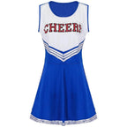Women Cheerleader Costume Outfit With Poms Fancy Uniform Sports Dress - Azufun