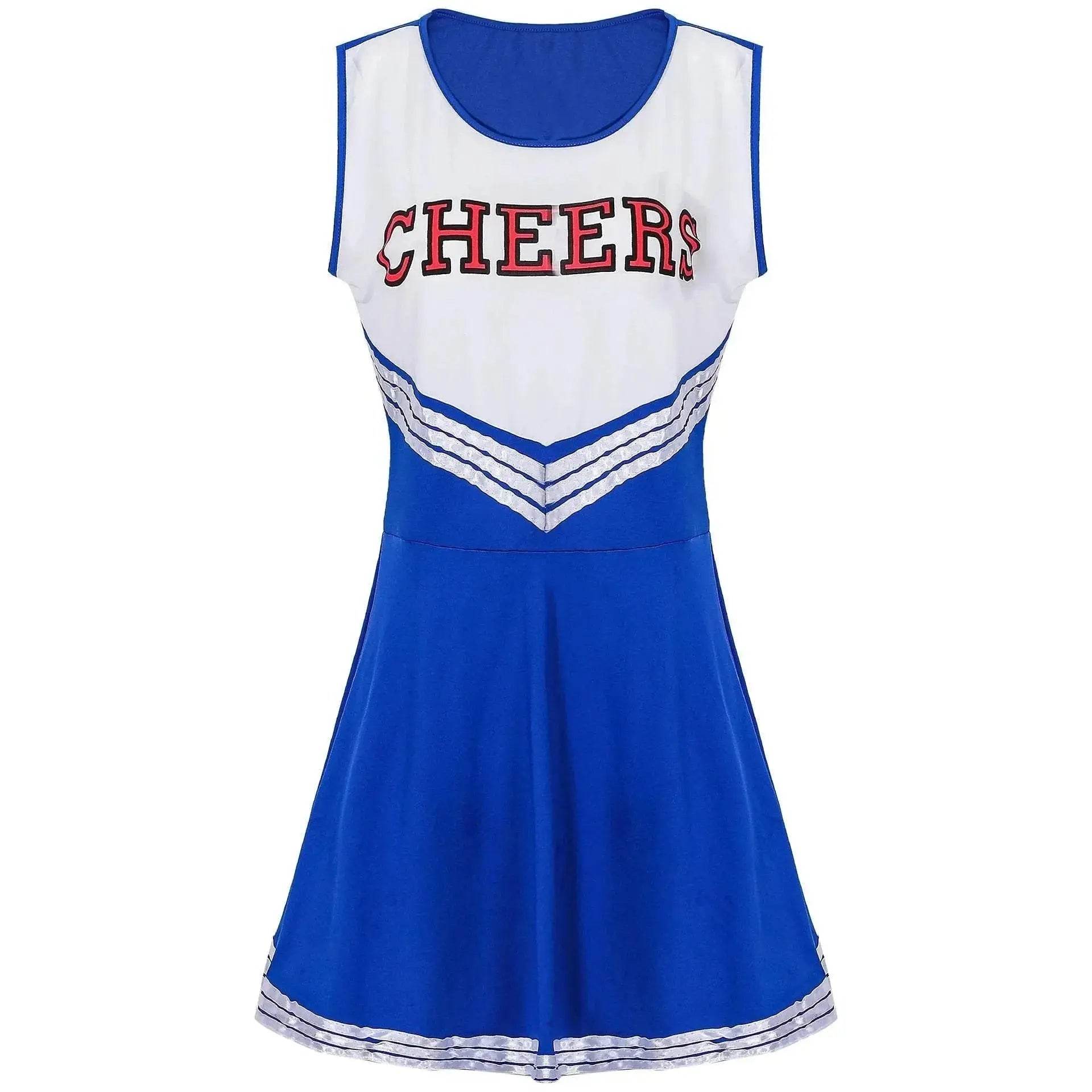 Women Cheerleader Costume Outfit With Poms Fancy Uniform Sports Dress - Azufun
