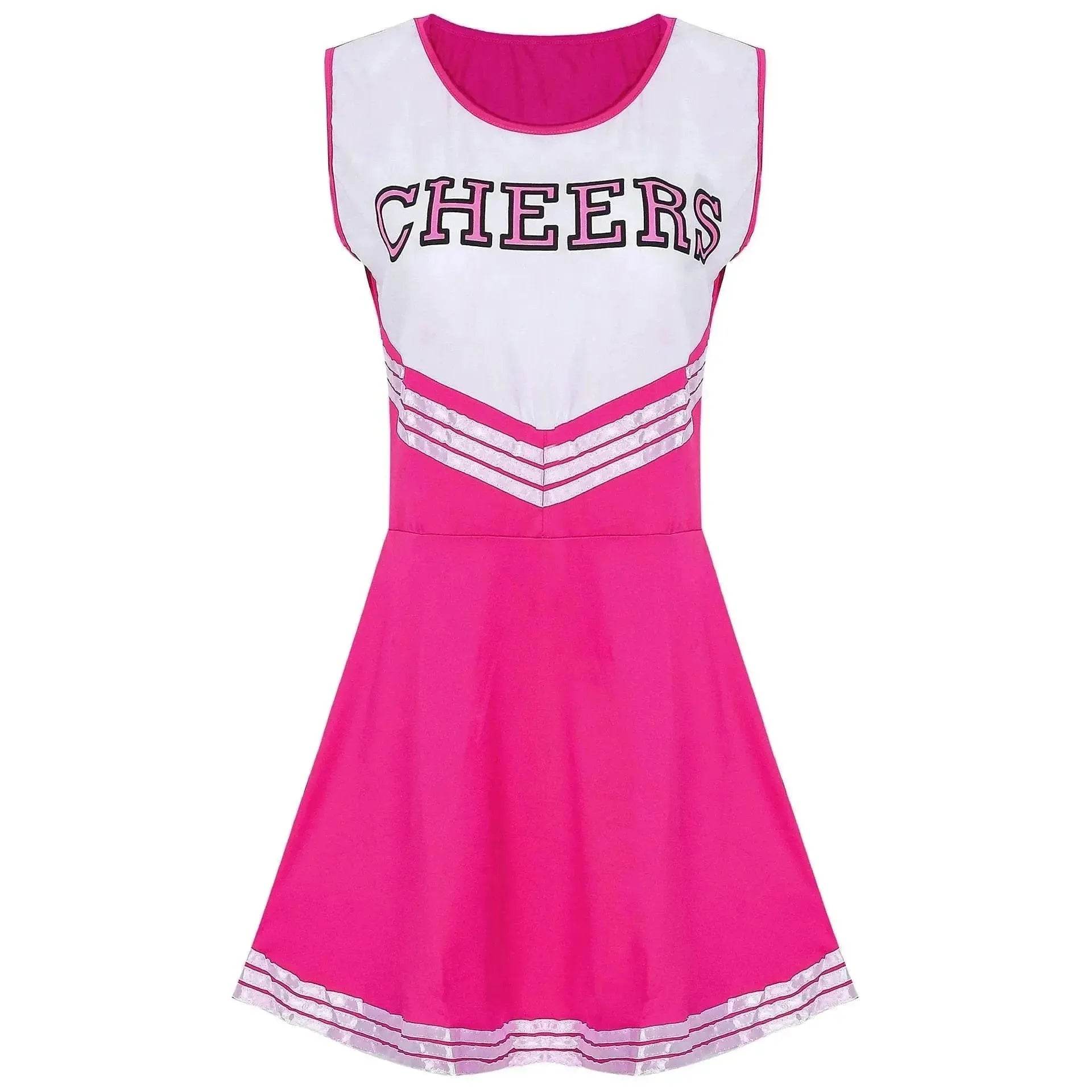 Women Cheerleader Costume Outfit With Poms Fancy Uniform Sports Dress - Azufun