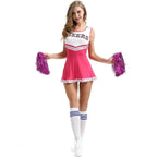 Women Cheerleader Costume Outfit With Poms Fancy Uniform Sports Dress - Azufun