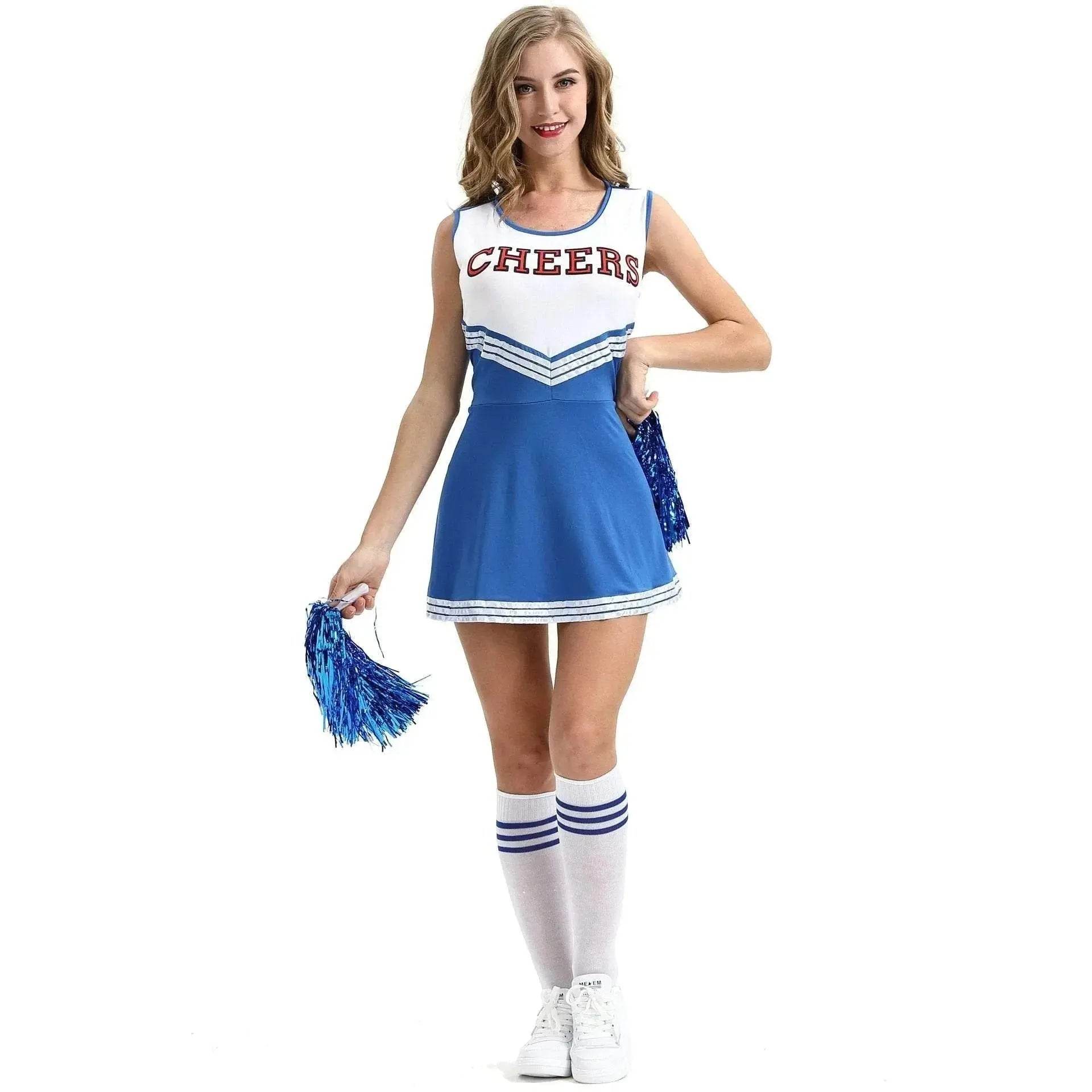Women Cheerleader Costume Outfit With Poms Fancy Uniform Sports Dress - Azufun
