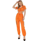 Women Prisoner Costume Halloween Cosplay Jumpsuit Female - Azufun