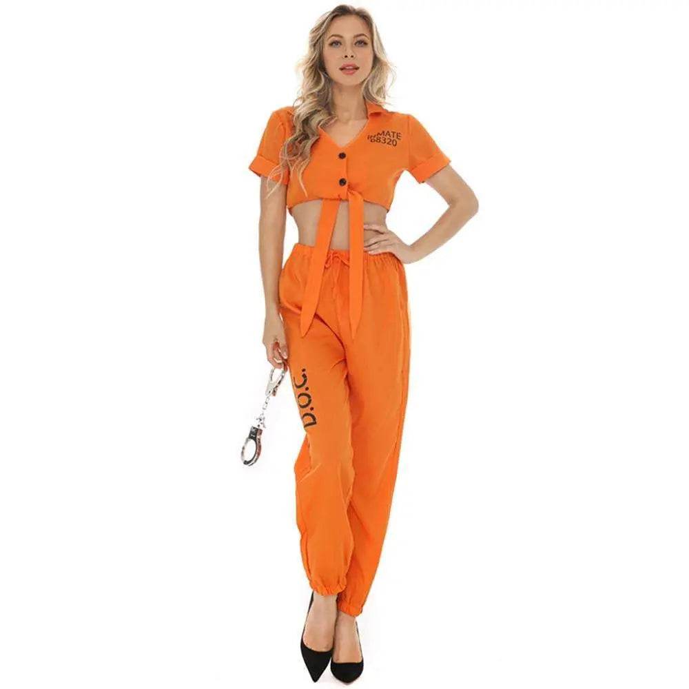 Women Prisoner Costume Halloween Cosplay Jumpsuit Female - Azufun
