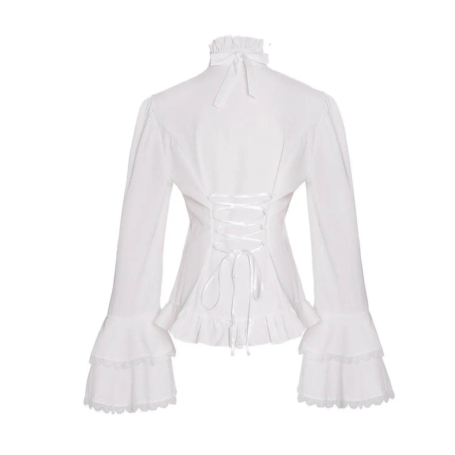 Women's Lolita Palace Retro Blouse Long Bell Sleeve Ruffled Shirt - Azufun