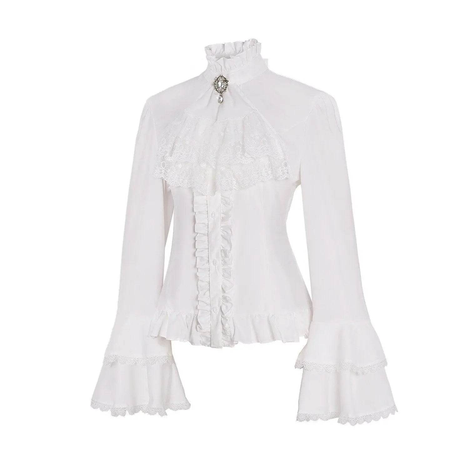 Women's Lolita Palace Retro Blouse Long Bell Sleeve Ruffled Shirt - Azufun