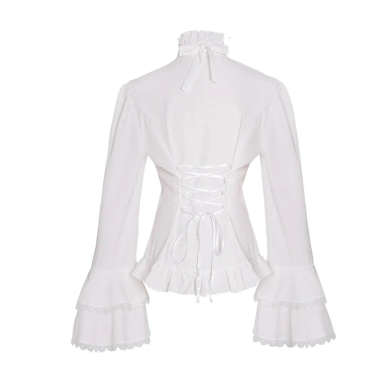 Women's Lolita Palace Retro Blouse Long Bell Sleeve Ruffled Shirt - Azufun