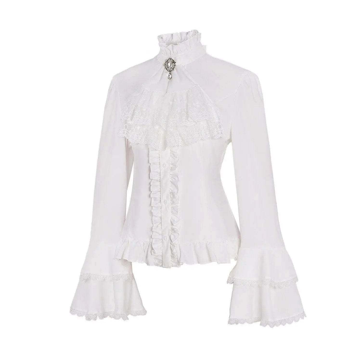 Women's Lolita Palace Retro Blouse Long Bell Sleeve Ruffled Shirt - Azufun