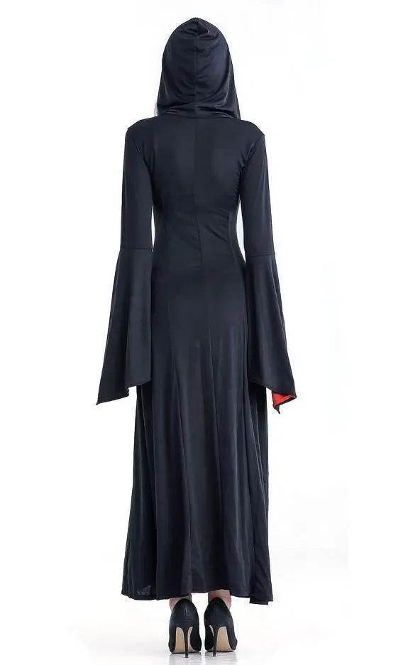 Women's Medieval Vintage Demon Hooded Witch Dress Cosplay Costume Halloween Renaissance Gothic - Azufun