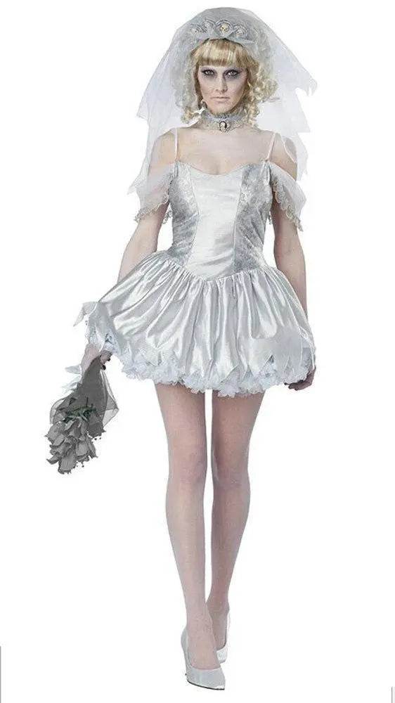 Zombie Bride Dress Fancy Dress Costume Halloween - Azufun
