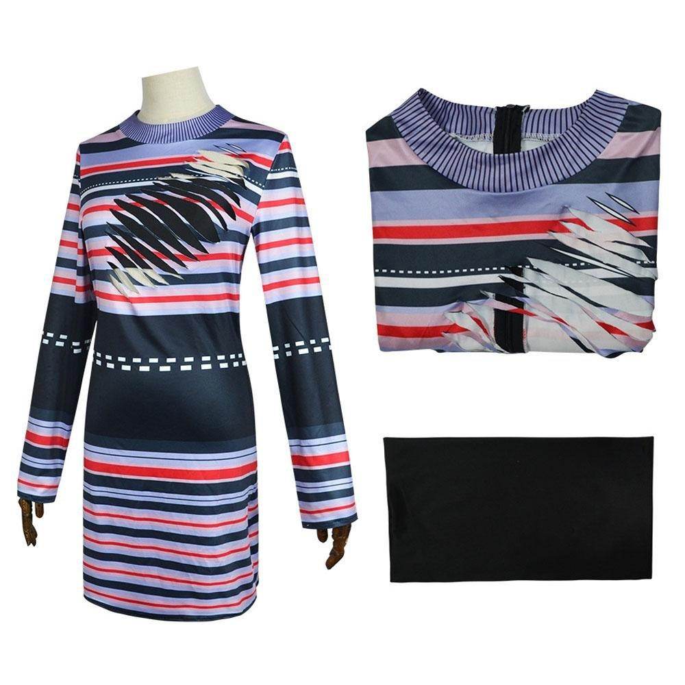 Astrid Deetz Costume Ball Dress Beetlejuice Skirt Striped Dress For Women Halloween - Azufun