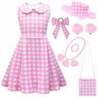 Barbie Movie Margot Pink Lapel Dress Halloween Outfits Cosplay Costume Kids - Pajamasbuy
