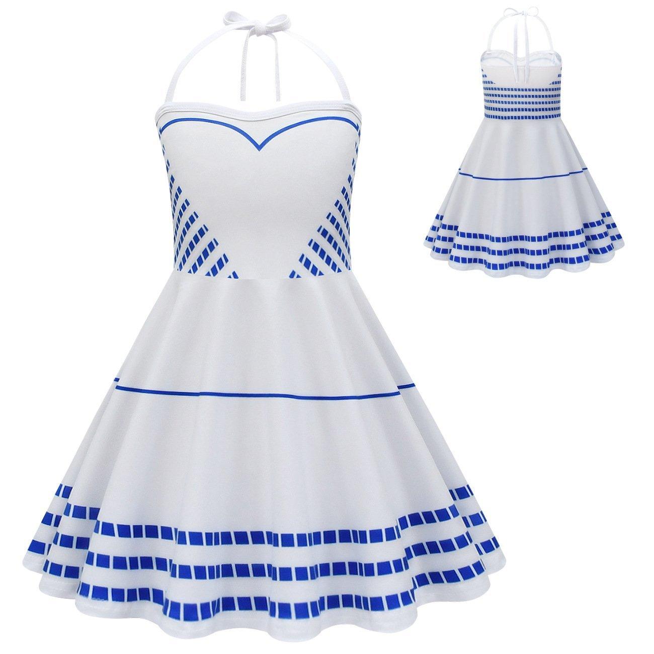 Barbie Movie Margot Sleeveless Halter Neck Dress Halloween Outfits Cosplay Costume Kids - Pajamasbuy