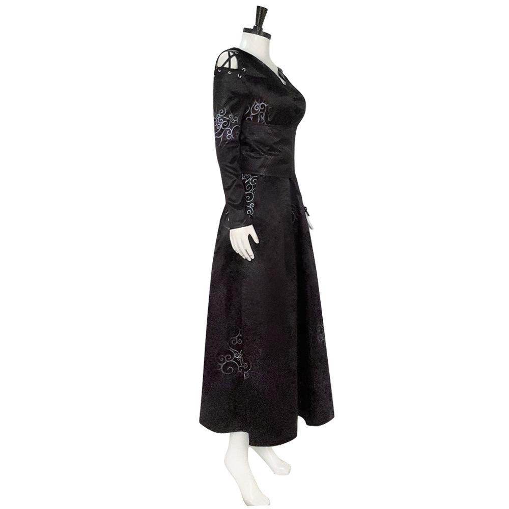 Bellatrix Lestrange Satin Dress Halloween Cosplay Costume - Azufun