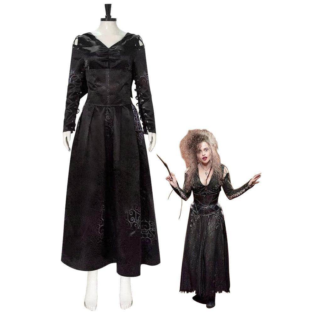 Bellatrix Lestrange Satin Dress Halloween Cosplay Costume - Azufun