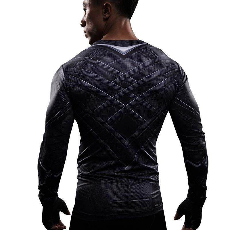 Black Panther Superhero Sport Men T-shirts Long Sleeve Tee - Azufun