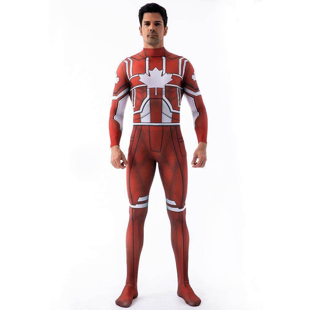 Captain Canuck Cosplay Costumes Jumpsuit Superhero Halloween Tights Zentai For Adult Kids - Azufun