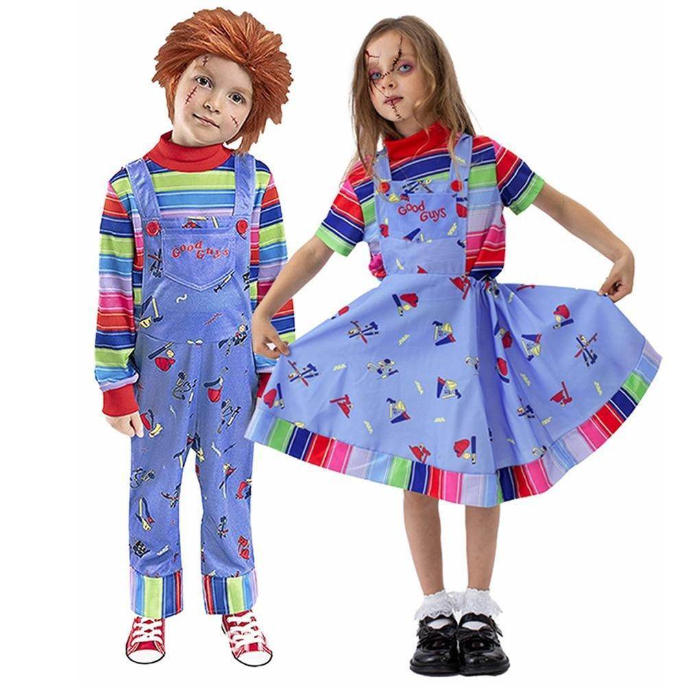 child's kids Chucky Costume Boy Jumpsuit Girls Dress stage Halloween - Azufun