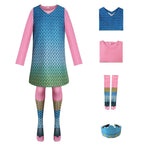 Girl Poppy Dress And Boy Branch Costume Wig Trolls 2 World Tour Cosplay For Kids Adult - Azufun