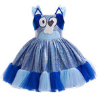 Girls' Bluey Princess Dress Costume Cartoon Print Cosplay Tutu for Kids - Azufun