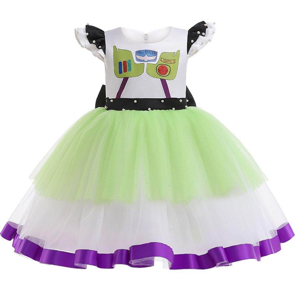 Girls' Buzz Lightyear Princess Dress Beaded Patchwork Party Gown - Azufun