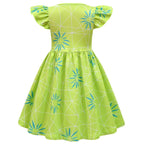 Inside Out Joy Cosplay Costume Dress for Girls Flutter Sleeve A Line Dress with Bag - Azufun