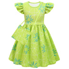 Inside Out Joy Cosplay Costume Dress for Girls Flutter Sleeve A Line Dress with Bag - Azufun