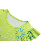 Inside Out Joy Cosplay Costume Dress for Girls Flutter Sleeve A Line Dress with Bag - Azufun