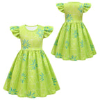 Inside Out Joy Cosplay Costume Dress for Girls Flutter Sleeve A Line Dress with Bag - Azufun