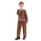 Gingerbread Costume Cosplay Christmas Brown Elves Split Suit Boys Halloween Party Outfits for Kids